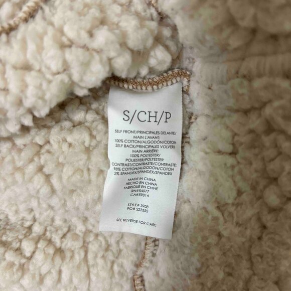 CAbi McQueen Coat In Tan with white wool -like lining and accents.  Size S - Picture 7 of 8